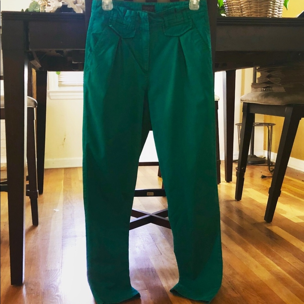 TopShop Green Pleated High Waist Skinny Pants